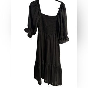 Madewell Smocked Black midi Dress